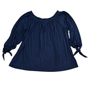 Chaps Navy Blue Flowy Long Sleeve Tie Sleeve Shirt 1X